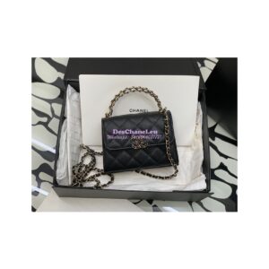 Replica Chanel Black Grained Calfskin Leather Chain Strap CC Logo Handle Flap Bag AP3237 2