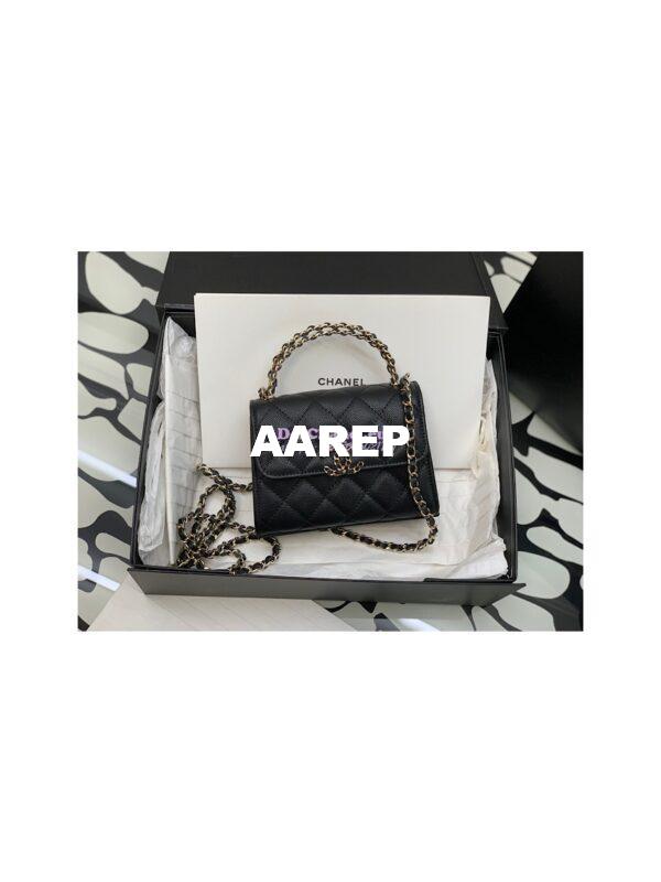 Replica Chanel Black Grained Calfskin Leather Chain Strap CC Logo Handle Flap Bag AP3237 4