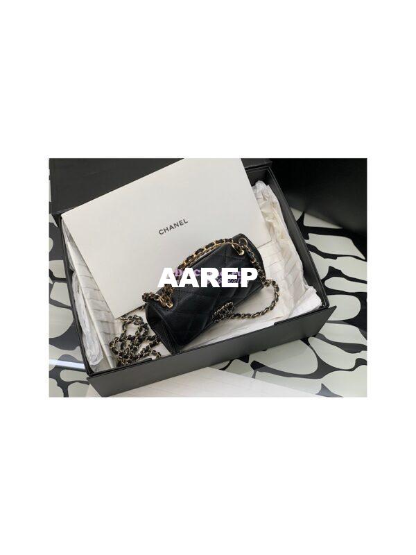 Replica Chanel Black Grained Calfskin Leather Chain Strap CC Logo Handle Flap Bag AP3237 5