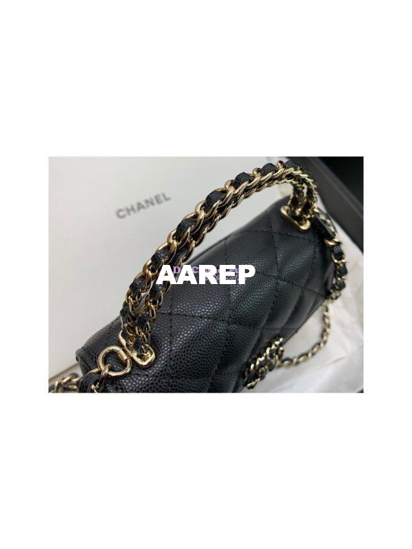 Replica Chanel Black Grained Calfskin Leather Chain Strap CC Logo Handle Flap Bag AP3237 6