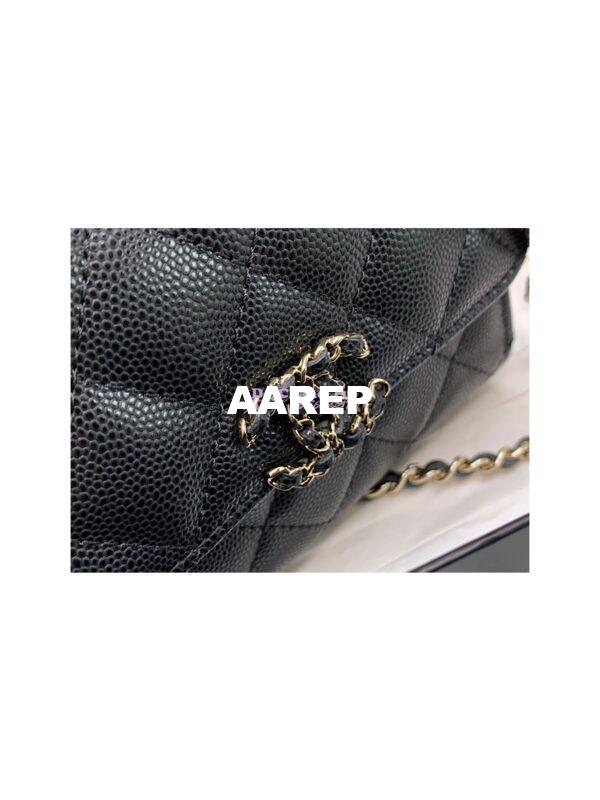 Replica Chanel Black Grained Calfskin Leather Chain Strap CC Logo Handle Flap Bag AP3237 7