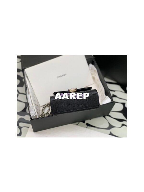 Replica Chanel Black Grained Calfskin Leather Chain Strap CC Logo Handle Flap Bag AP3237 8