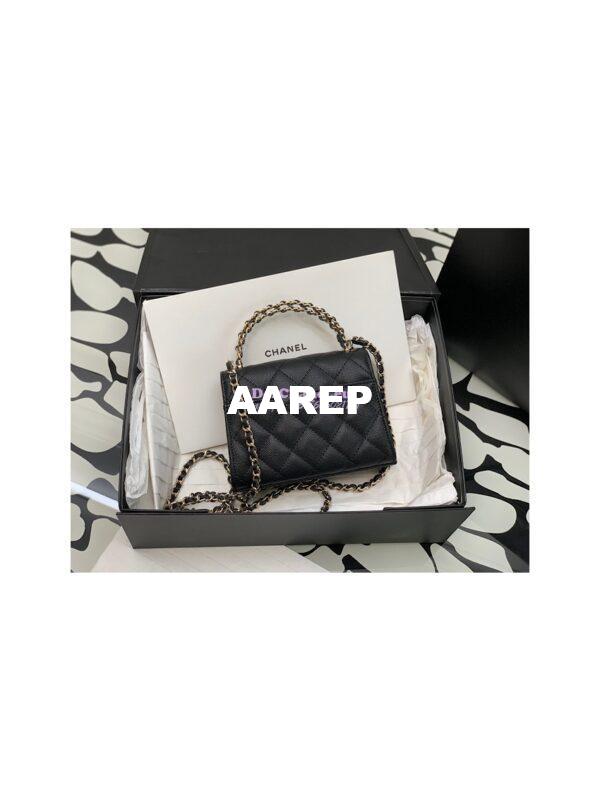 Replica Chanel Black Grained Calfskin Leather Chain Strap CC Logo Handle Flap Bag AP3237 10