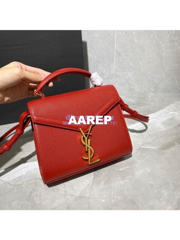 Replica YSL Saint Laurent Cassandra Mini Top Handle Bag In Grain De Poudre Embossed Leather 602716 Red 5