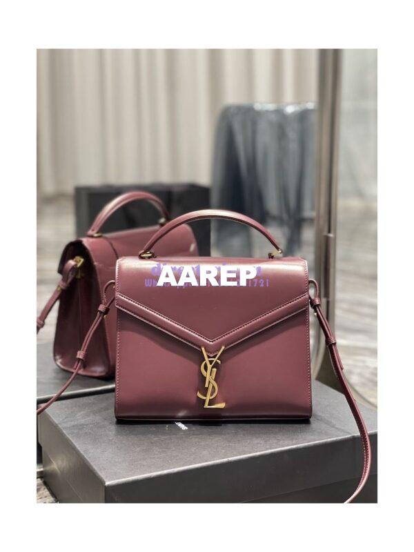 Replica YSL Saint Laurent Cassandra Medium Top Handle Bag In Smooth Leather 578000 Dark Red