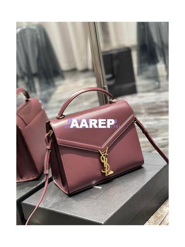 Replica YSL Saint Laurent Cassandra Medium Top Handle Bag In Smooth Leather 578000 Dark Red 2