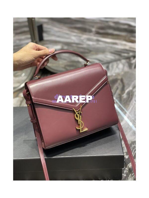 Replica YSL Saint Laurent Cassandra Medium Top Handle Bag In Smooth Leather 578000 Dark Red 3