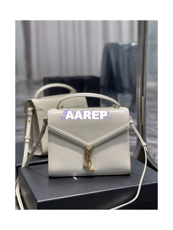 Replica YSL Saint Laurent Cassandra Medium Top Handle Bag In Smooth Leather 578000 White