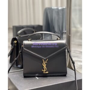 Replica YSL Saint Laurent Cassandra Medium Top Handle Bag In Smooth Leather 578000 Black