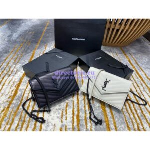 Replica YSL Saint Laurent Envelope Chain Wallet Grain De Poudre 393953 Black in black Hardware
