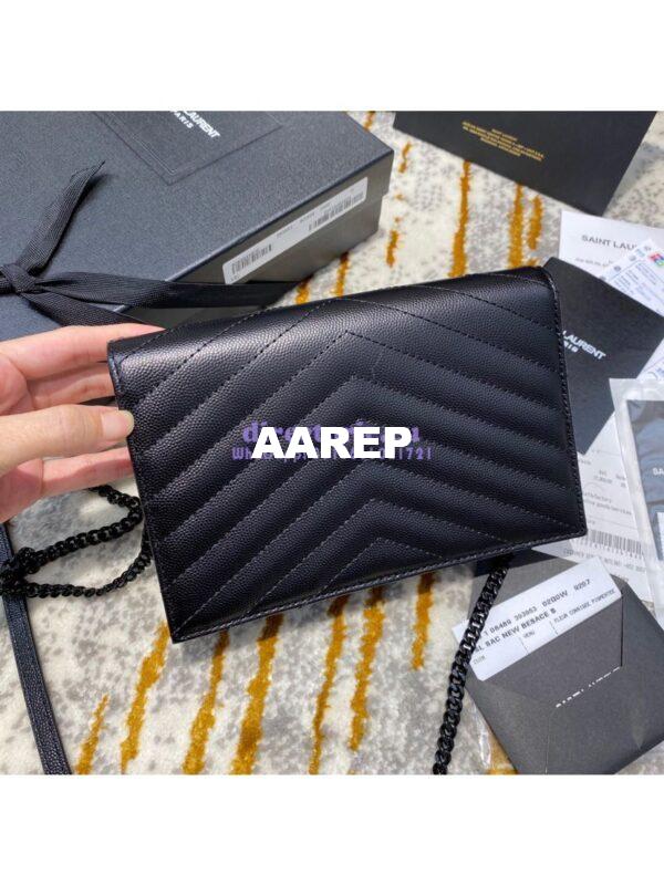 Replica YSL Saint Laurent Envelope Chain Wallet Grain De Poudre 393953 Black in black Hardware 6