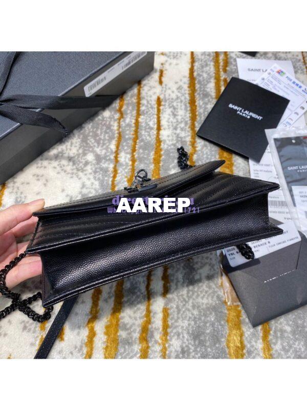 Replica YSL Saint Laurent Envelope Chain Wallet Grain De Poudre 393953 Black in black Hardware 8