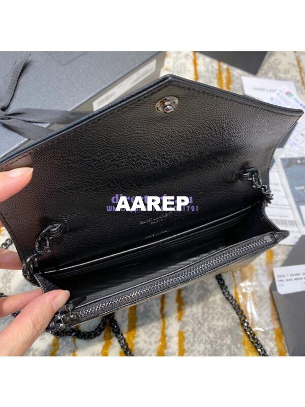 Replica YSL Saint Laurent Envelope Chain Wallet Grain De Poudre 393953 Black in black Hardware 11