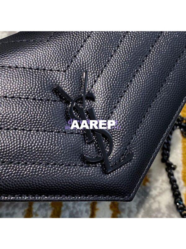 Replica YSL Saint Laurent Envelope Chain Wallet Grain De Poudre 393953 Black in black Hardware 12