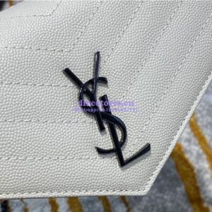 Replica YSL Saint Laurent Envelope Chain Wallet Grain De Poudre 393953 White in black Hardware 2