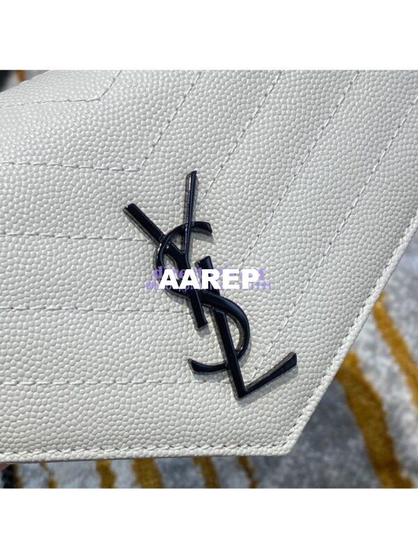 Replica YSL Saint Laurent Envelope Chain Wallet Grain De Poudre 393953 White in black Hardware 2