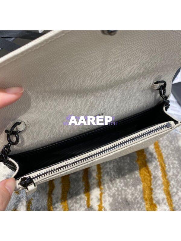 Replica YSL Saint Laurent Envelope Chain Wallet Grain De Poudre 393953 White in black Hardware 7