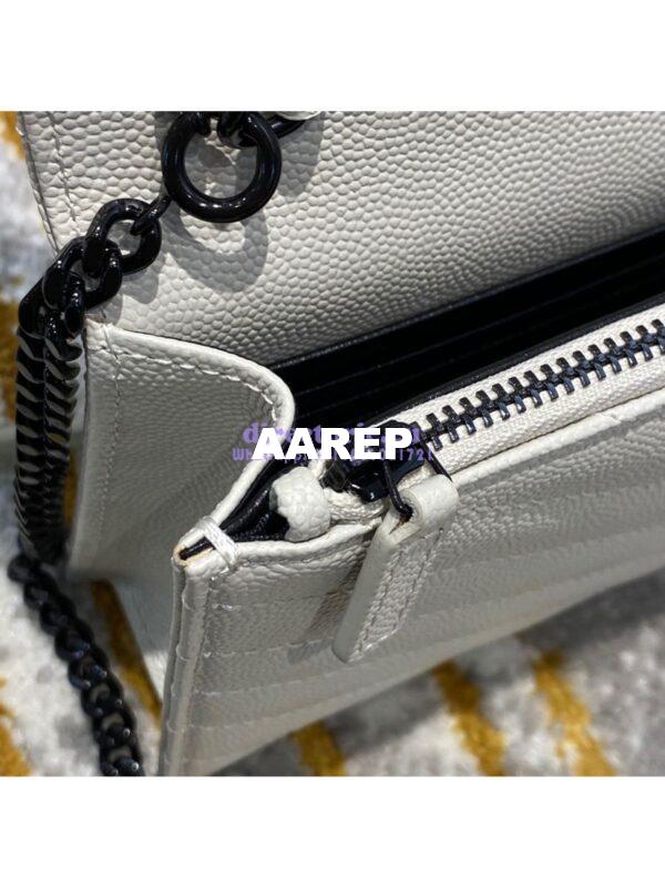 Replica YSL Saint Laurent Envelope Chain Wallet Grain De Poudre 393953 White in black Hardware 9