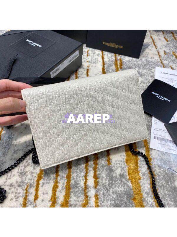 Replica YSL Saint Laurent Envelope Chain Wallet Grain De Poudre 393953 White in black Hardware 11