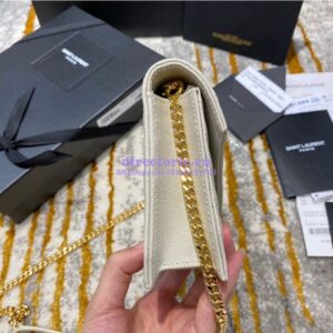 Replica YSL Saint Laurent Envelope Chain Wallet Grain De Poudre 393953 White in Gold Hardware 2