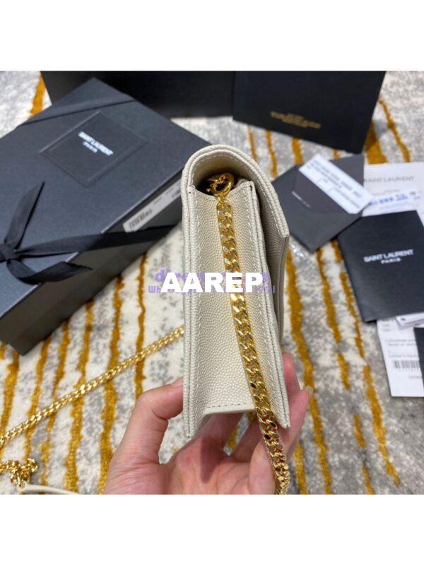 Replica YSL Saint Laurent Envelope Chain Wallet Grain De Poudre 393953 White in Gold Hardware 4