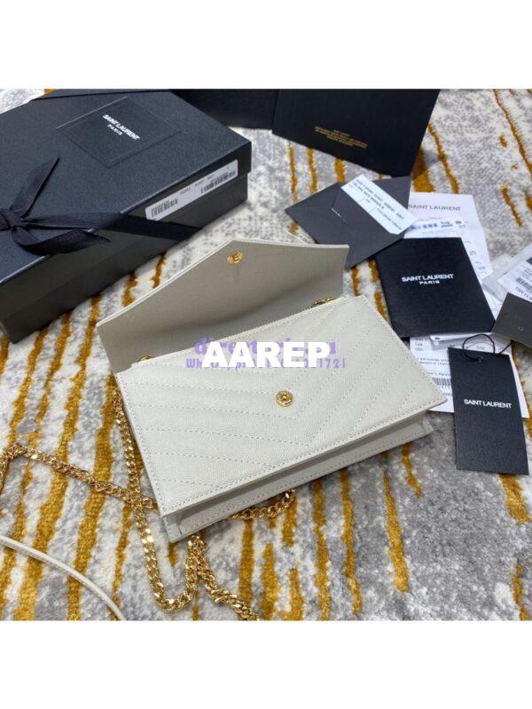 Replica YSL Saint Laurent Envelope Chain Wallet Grain De Poudre 393953 White in Gold Hardware 7
