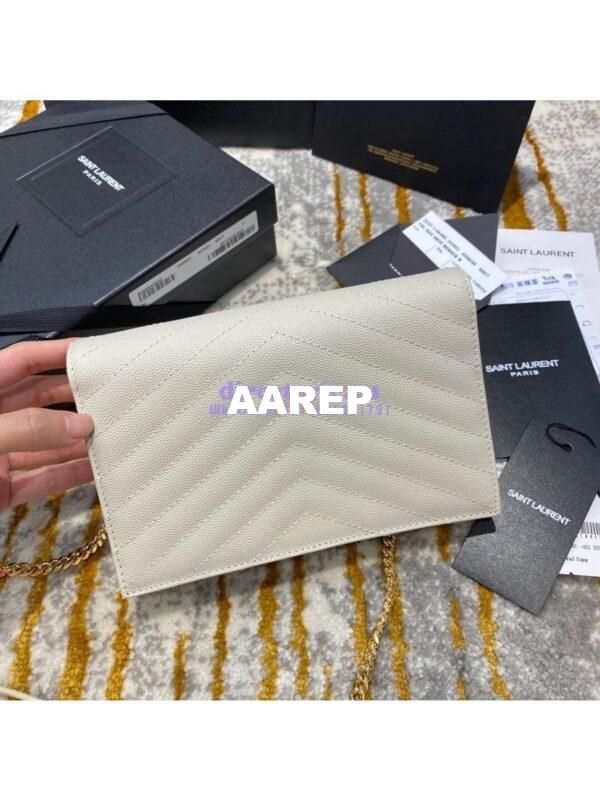 Replica YSL Saint Laurent Envelope Chain Wallet Grain De Poudre 393953 White in Gold Hardware 8