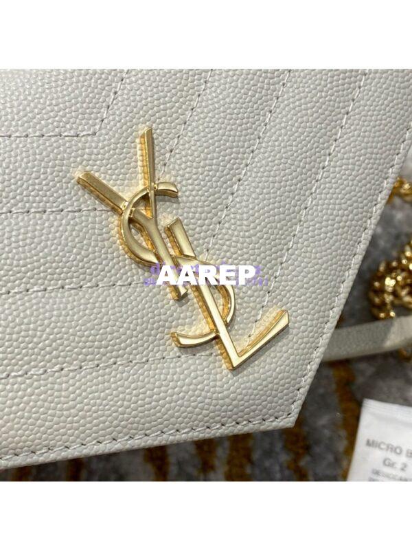 Replica YSL Saint Laurent Envelope Chain Wallet Grain De Poudre 393953 White in Gold Hardware 11