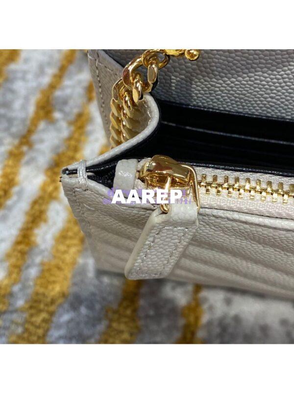 Replica YSL Saint Laurent Envelope Chain Wallet Grain De Poudre 393953 White in Gold Hardware 14