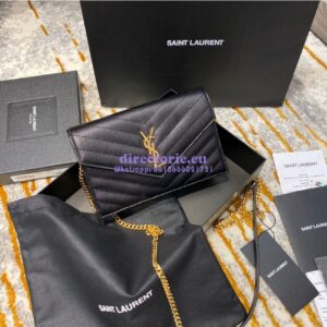 Replica YSL Saint Laurent Envelope Chain Wallet Grain De Poudre 393953 Black in Gold Hardware