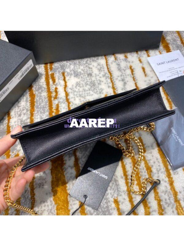 Replica YSL Saint Laurent Envelope Chain Wallet Grain De Poudre 393953 Black in Gold Hardware 5