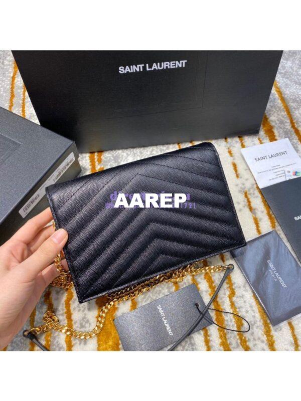 Replica YSL Saint Laurent Envelope Chain Wallet Grain De Poudre 393953 Black in Gold Hardware 6