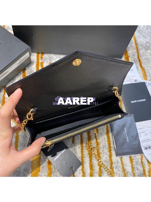 Replica YSL Saint Laurent Envelope Chain Wallet Grain De Poudre 393953 Black in Gold Hardware 7
