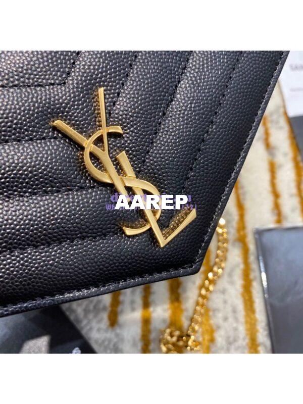 Replica YSL Saint Laurent Envelope Chain Wallet Grain De Poudre 393953 Black in Gold Hardware 8