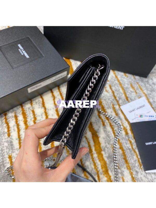 Replica YSL Saint Laurent Envelope Chain Wallet Grain De Poudre 393953 Black in Silver Hardware 6