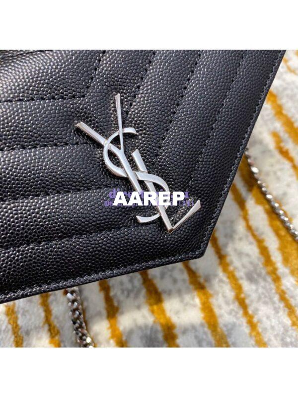 Replica YSL Saint Laurent Envelope Chain Wallet Grain De Poudre 393953 Black in Silver Hardware 10