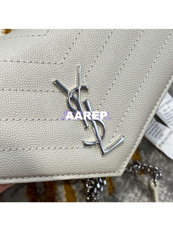 Replica YSL Saint Laurent Envelope Chain Wallet Grain De Poudre 393953 White in Silver Hardware 5