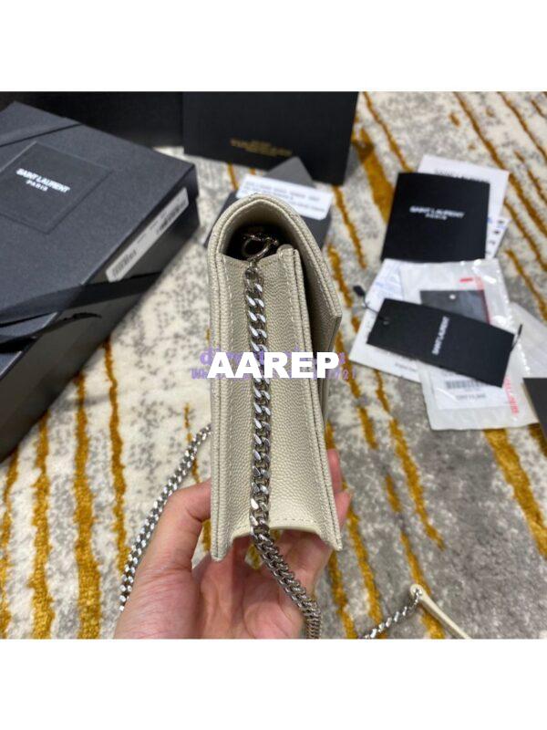 Replica YSL Saint Laurent Envelope Chain Wallet Grain De Poudre 393953 White in Silver Hardware 6