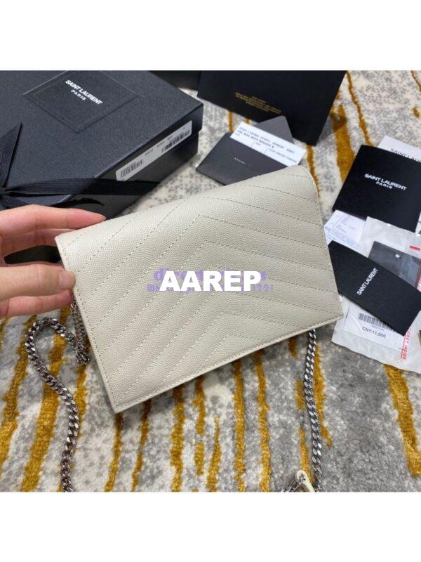 Replica YSL Saint Laurent Envelope Chain Wallet Grain De Poudre 393953 White in Silver Hardware 9