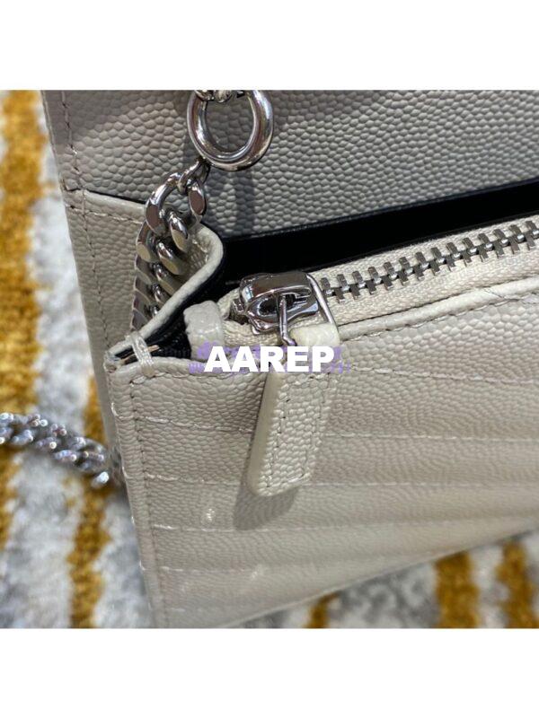 Replica YSL Saint Laurent Envelope Chain Wallet Grain De Poudre 393953 White in Silver Hardware 13