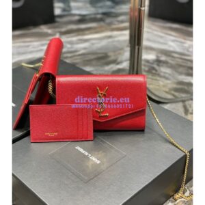 Replica YSL Saint Laurent Uptown Chain Wallet In Grain De Poudre Embossed Leather 6077881 Red