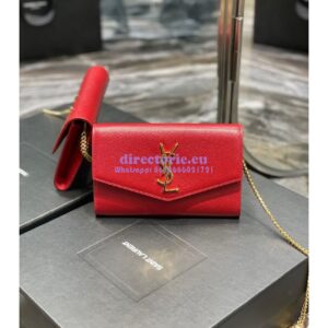 Replica YSL Saint Laurent Uptown Chain Wallet In Grain De Poudre Embossed Leather 6077881 Red 2