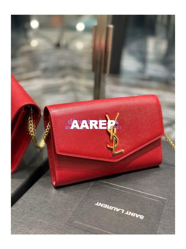 Replica YSL Saint Laurent Uptown Chain Wallet In Grain De Poudre Embossed Leather 6077881 Red 3