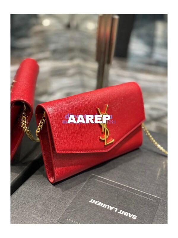 Replica YSL Saint Laurent Uptown Chain Wallet In Grain De Poudre Embossed Leather 6077881 Red 4