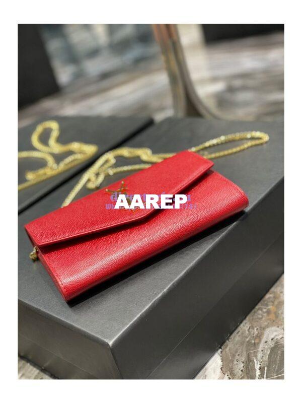 Replica YSL Saint Laurent Uptown Chain Wallet In Grain De Poudre Embossed Leather 6077881 Red 6