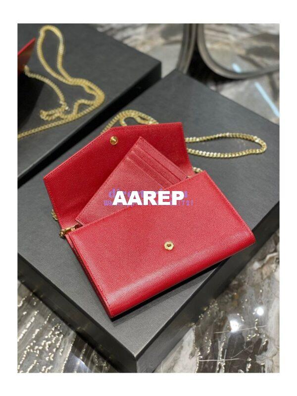 Replica YSL Saint Laurent Uptown Chain Wallet In Grain De Poudre Embossed Leather 6077881 Red 7