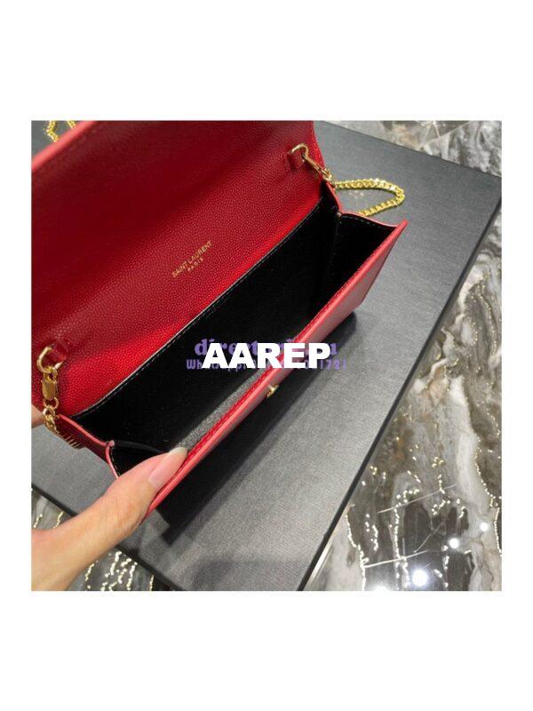 Replica YSL Saint Laurent Uptown Chain Wallet In Grain De Poudre Embossed Leather 6077881 Red 8