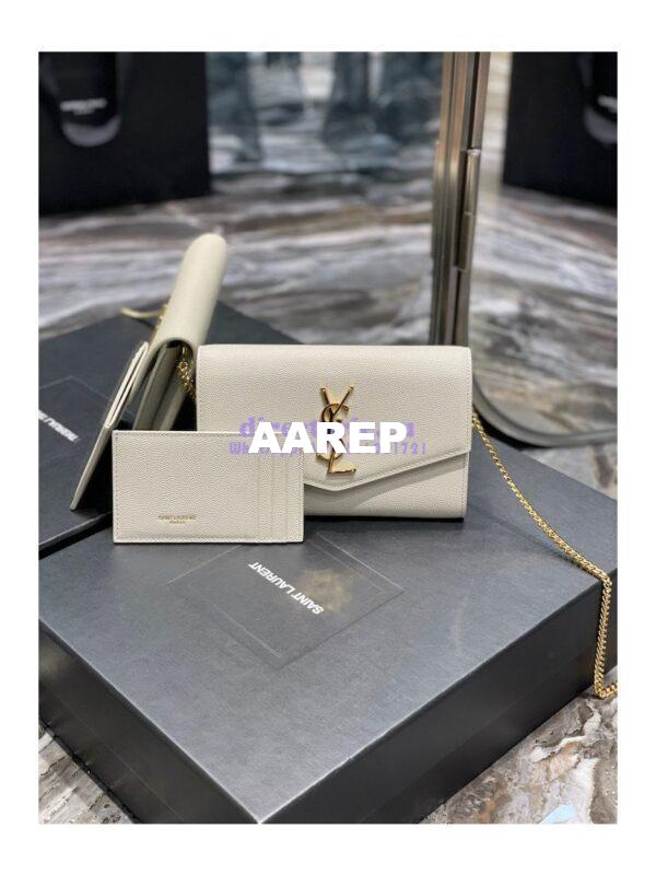 Replica YSL Saint Laurent Uptown Chain Wallet In Grain De Poudre Embossed Leather 6077881 White