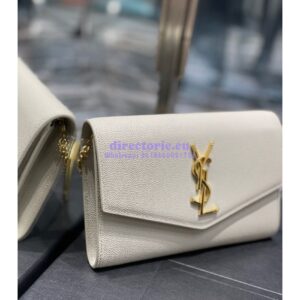 Replica YSL Saint Laurent Uptown Chain Wallet In Grain De Poudre Embossed Leather 6077881 White 2