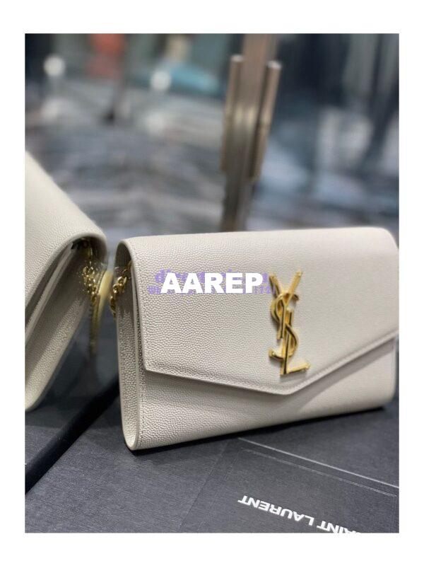 Replica YSL Saint Laurent Uptown Chain Wallet In Grain De Poudre Embossed Leather 6077881 White 2